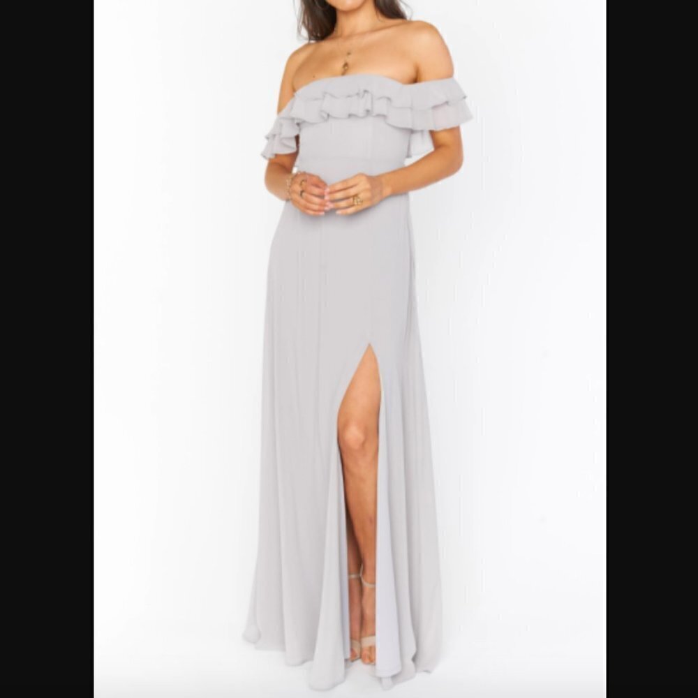 Show Me Your Mumu Emma Ruffle Maxi Dress in Gray